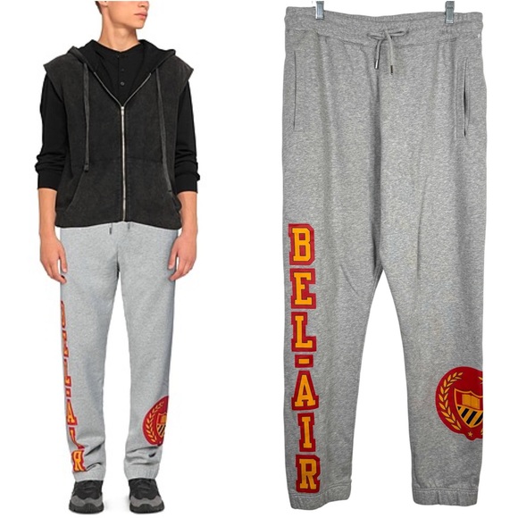 BEL-AIR ATHLETICS Academy Patch Graphic Joggers NEW Size XL Gray RARE